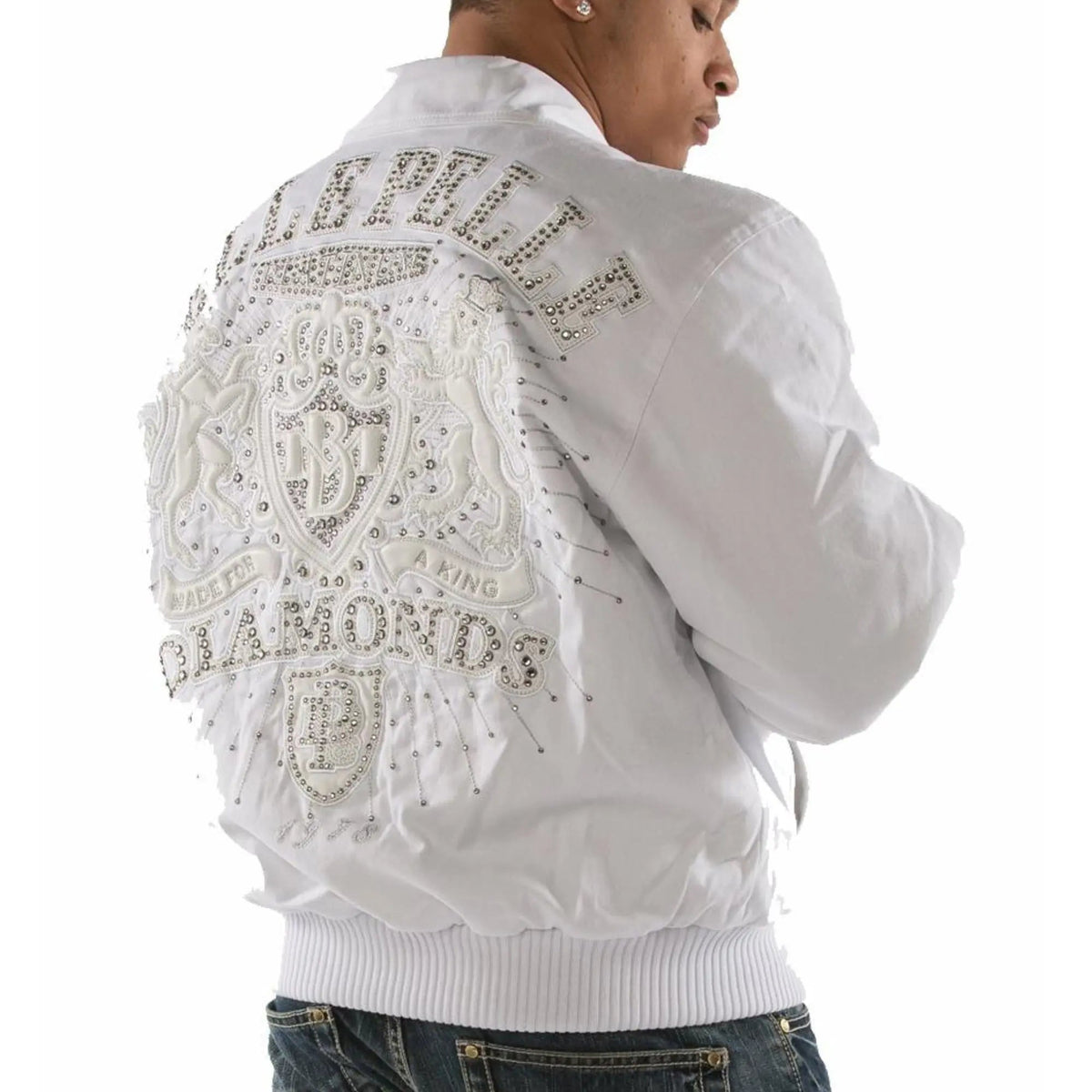Premium Pelle Pelle White Cowhide Leather Jacket for Men | Stylish Embroidered Logo Design with Zip Closure - Leather taboo