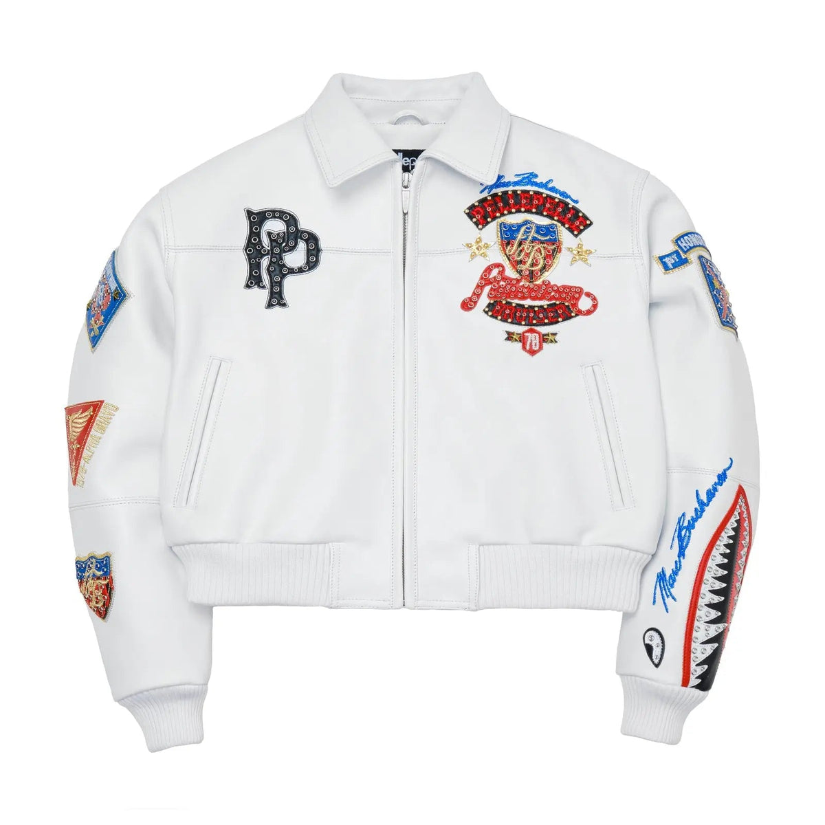 White Cowhide Leather Bomber Jacket for Women, front view