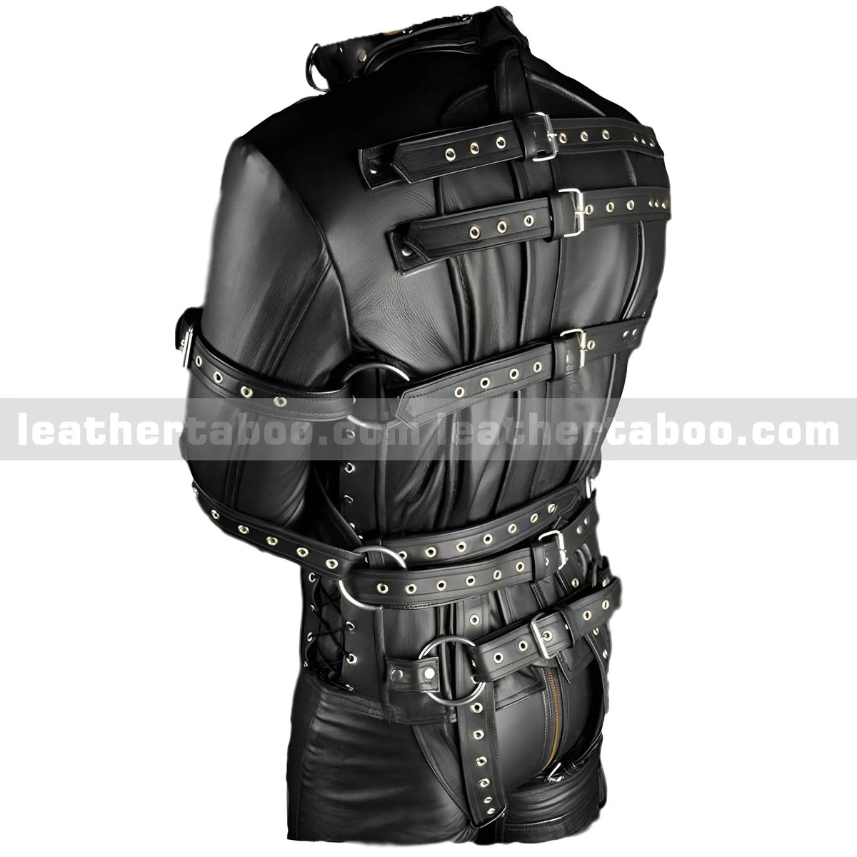 MEN,S BLACK REAL LEATHER STRAITJACKET LEATHER LINING STRAITJACKET HEAVY DUTY BLACK STRAITJACKET FOR MEN - Leather taboo
