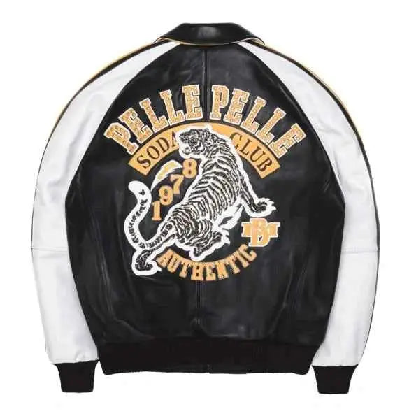 Vintage Club Tiger Black Leather Jacket, front view