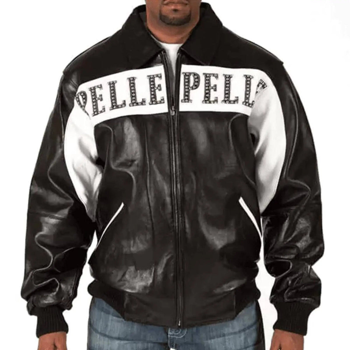 Premium Pelle Pelle Black & White Cowhide Leather Jacket for Men – Classic Streetwear Style - Leather taboo