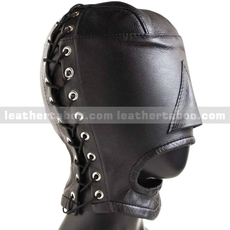 BDSM OPEN MOUTH 100% REAL LEATHER HOOD BLACK SOFT LEATHER BONDAGE MASK - Leather taboo