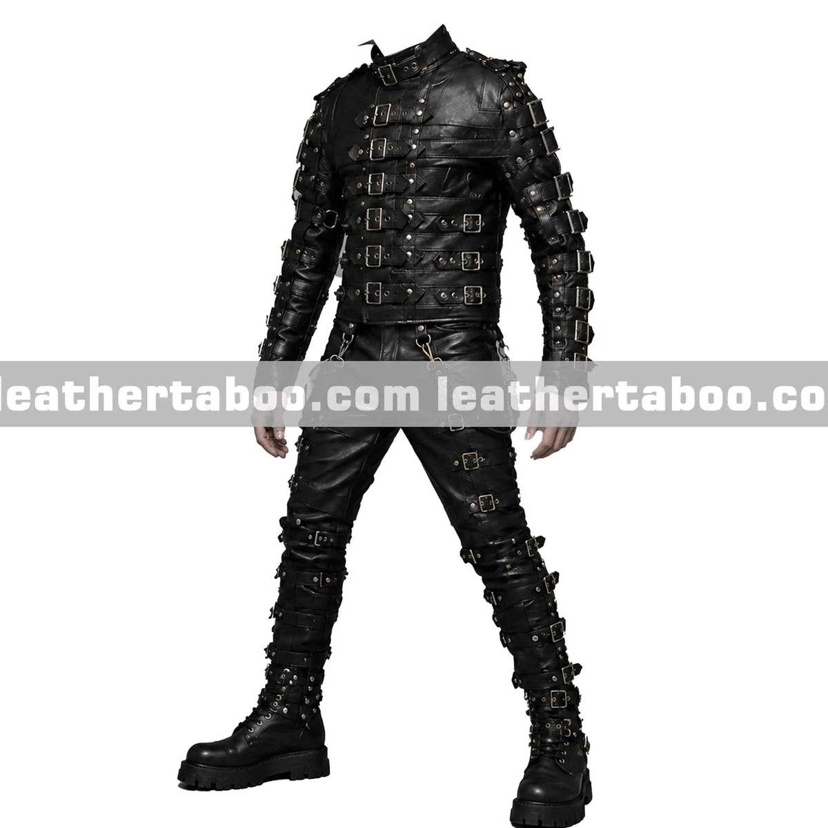 Men’s Cowhide Leather Bondage Harness Outfit with Buckles, Gothic Full Body Costume, Custom Fit