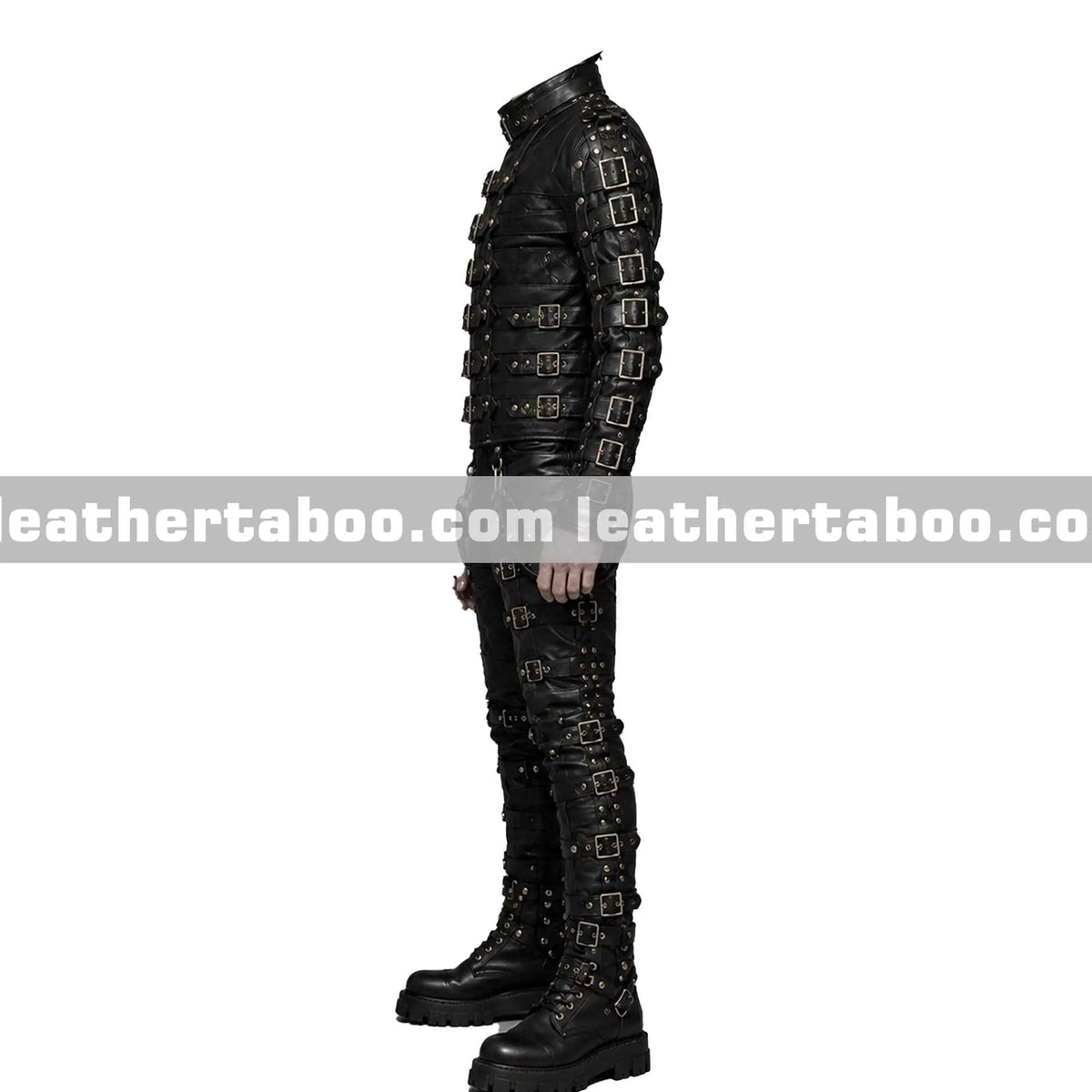 Men’s Cowhide Leather Bondage Harness Outfit with Buckles, Gothic Full Body Costume, Custom Fit
