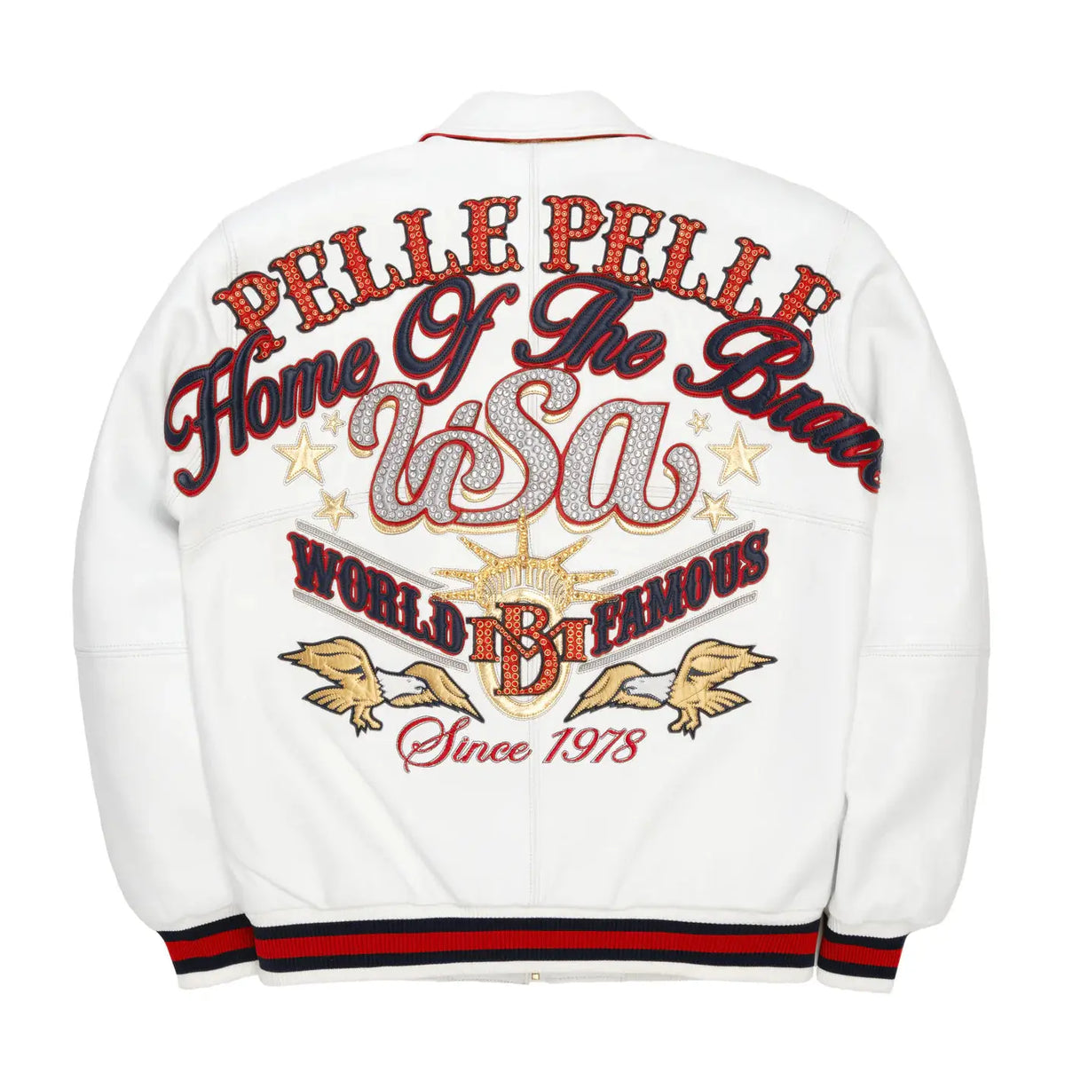Premium Stars And Stripes Leather Jacket, back view