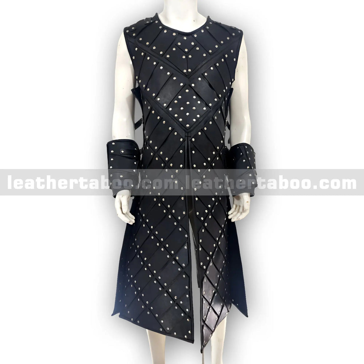 Black Studded Leather Warrior Armor Vest with Arm Bracers – Medieval Style Costume for Men - Leather taboo