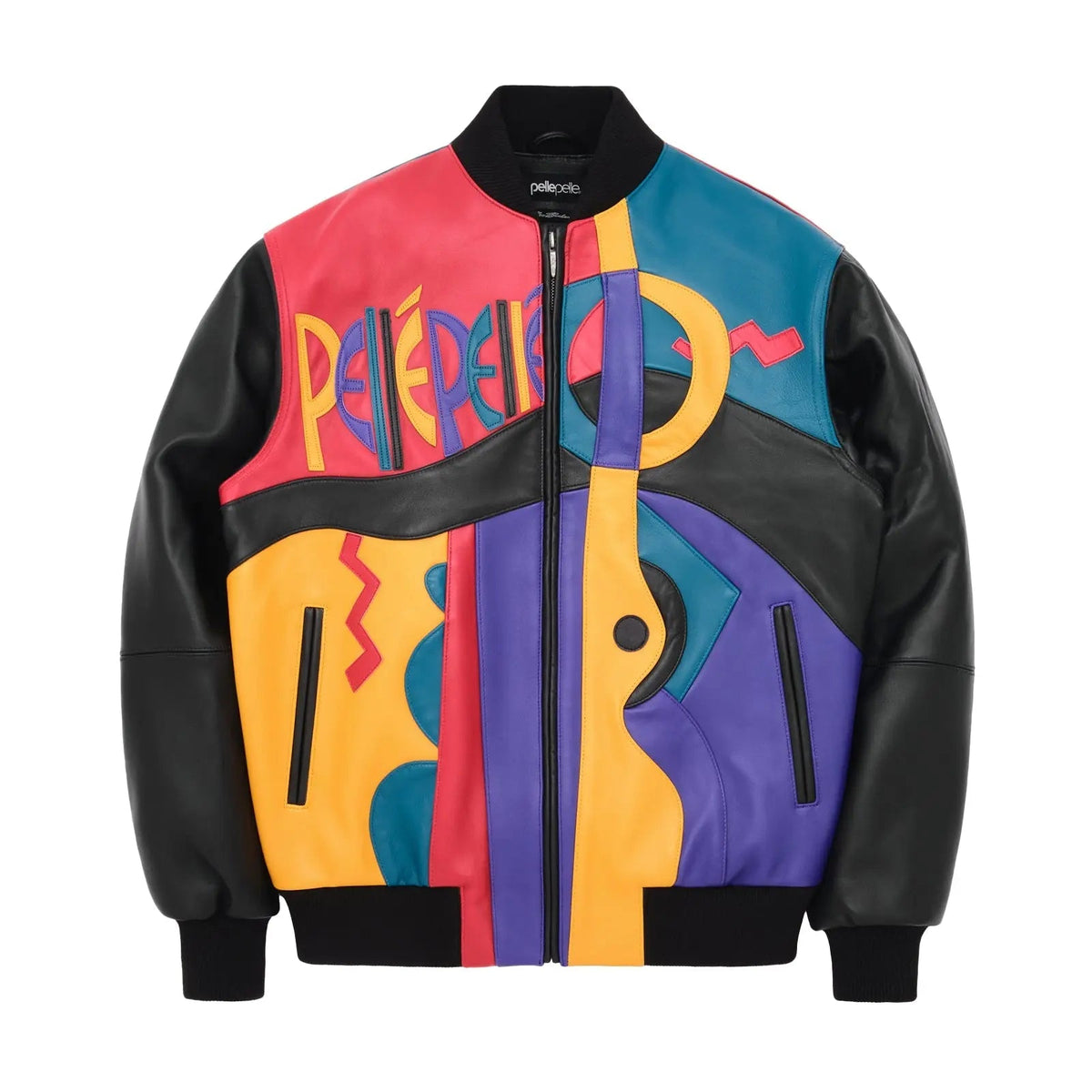 Men’s Pelle Pelle Premium Cowhide Leather Jacket – Multicolor Abstract Art Design - Leather taboo