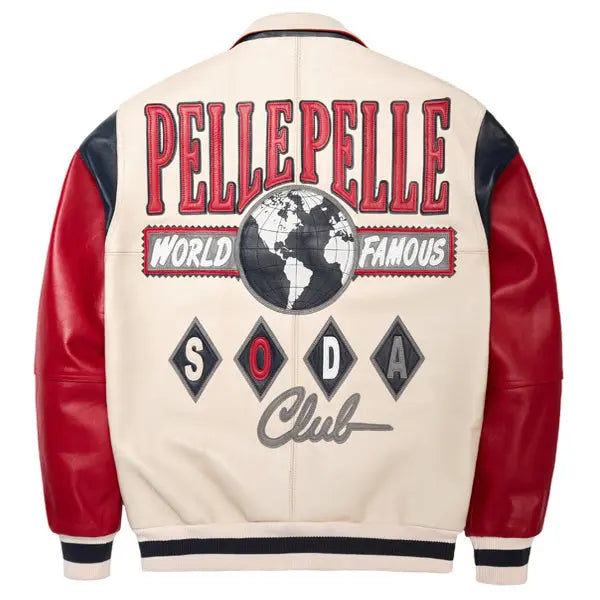 Pelle Pelle Soda Club 1978 Cowhide Leather Jacket for Men – Red, Navy & Cream Varsity Bomber - Leather taboo