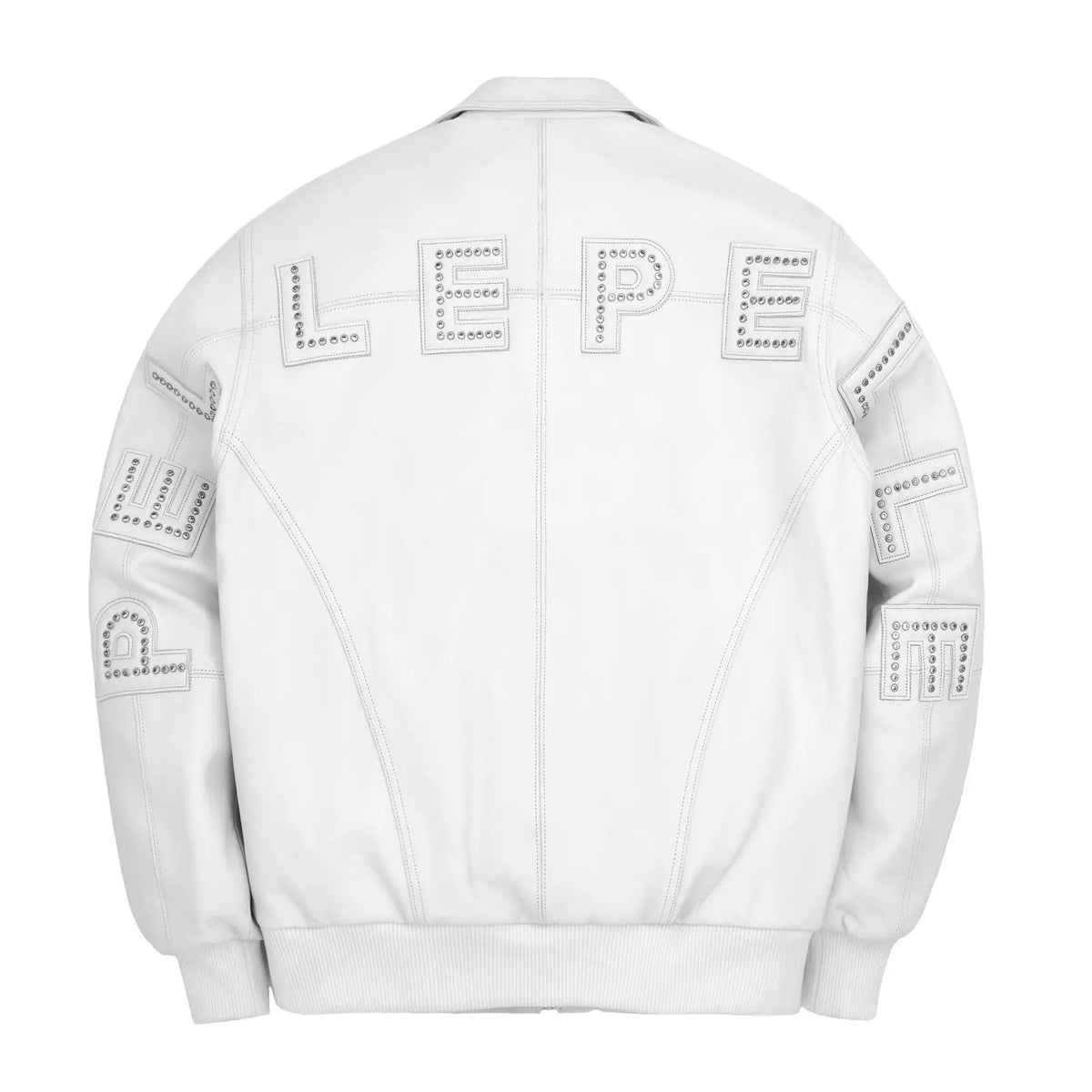 Men's white Premium Cowhide Leather Jacket – Pelle Pelle Style with Red Trim & Embroidered Logo - Leather taboo