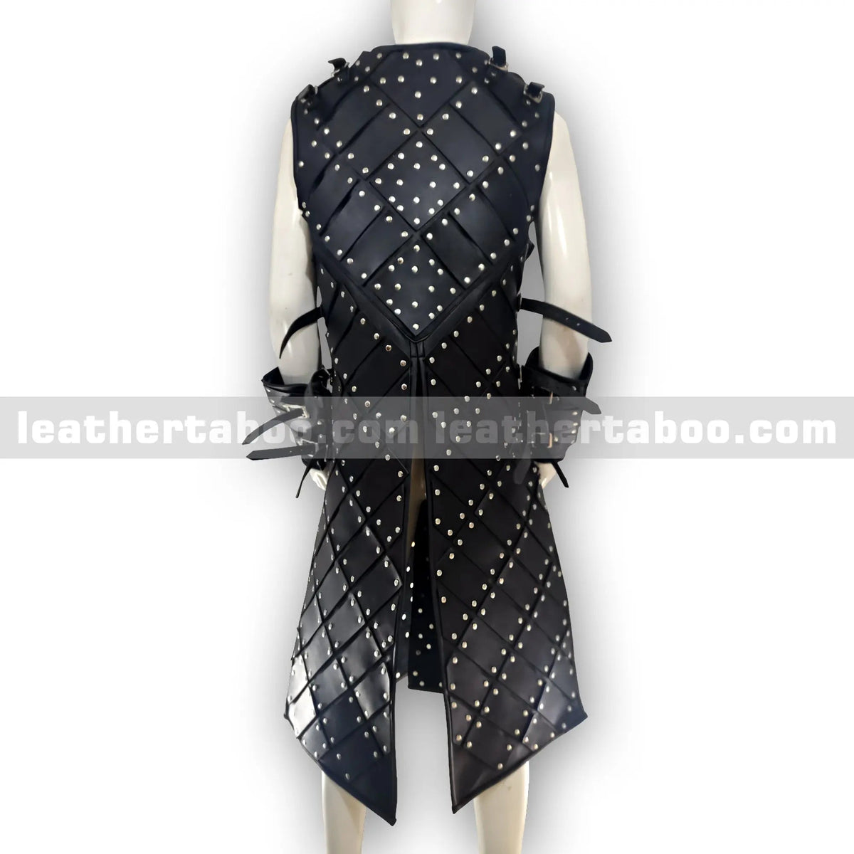 Black Studded Leather Warrior Armor Vest with Arm Bracers – Medieval Style Costume for Men - Leather taboo