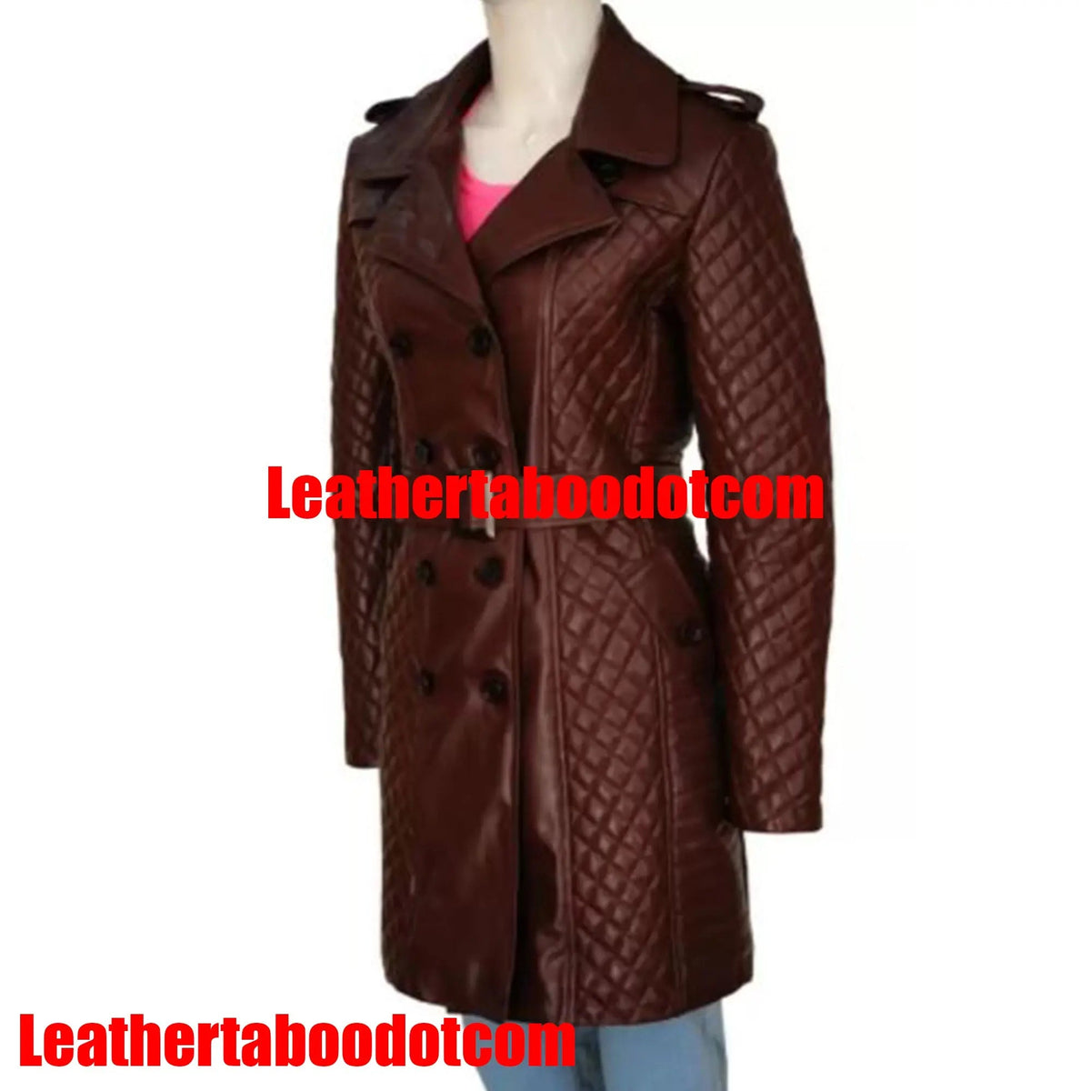 Brown Leather Outer Shell Tall Coats Waistcoats for Women leathertaboo.com 