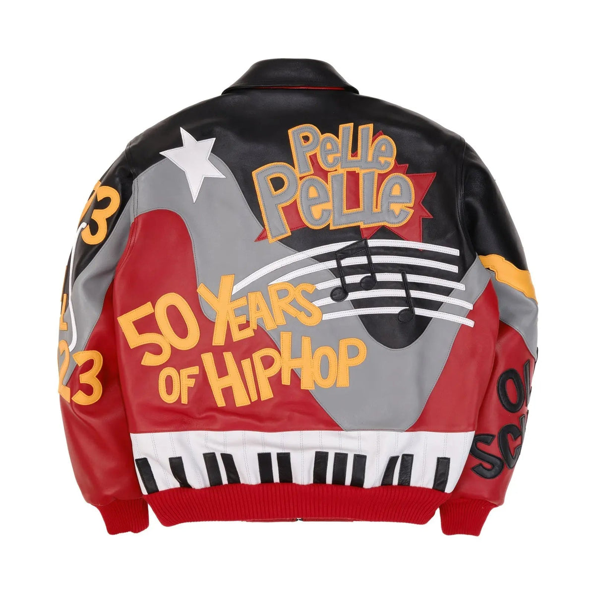 Men’s Pelle Pelle 50 Years of Hip Hop Red Leather Jacket – Premium Cowhide Bomber with Music-Inspired Graphics & Street Style Vibes - Leather taboo
