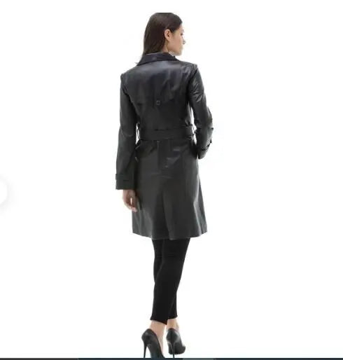 Real Leather Long Coat Outdoor Slim Fitted Single Breasted Coat Leather Jacket