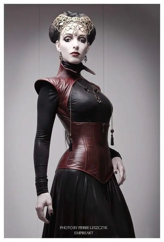 Women's Real Sheepskin Maroon Bustier Leather Corset Dress – front view
