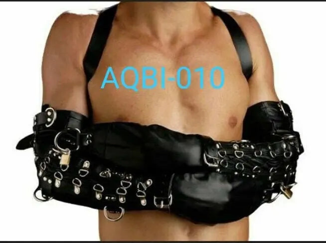 Real Genuine Black Leather Hand Binder For Adults Play, Cosplay, Role Play & Halloween – front view