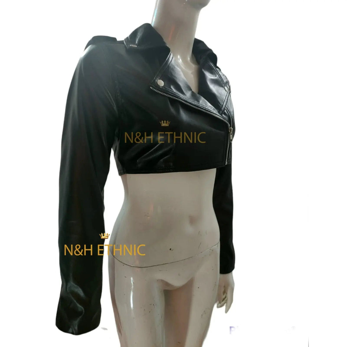 Women's Real Sheepskin Leather Stylish Mini Biker Jacket, side view