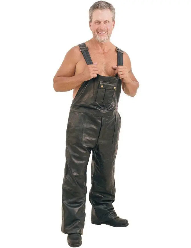 Men's Premium Sheepskin Leather Bib Overalls  - W/Snap Pockets Jumpsuit