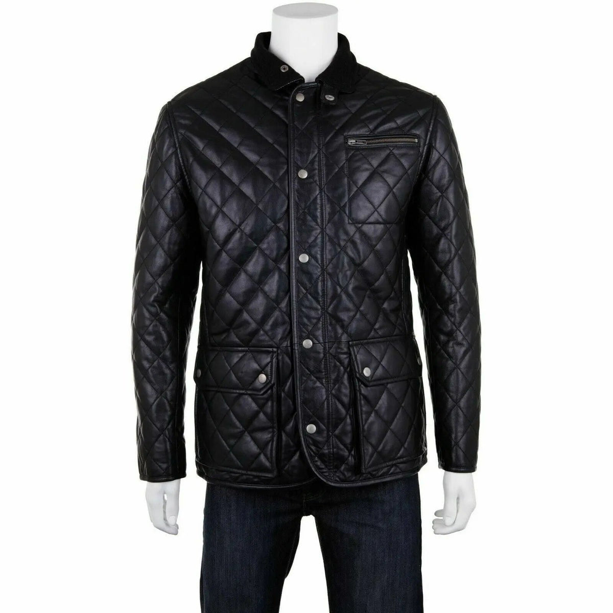 Men's Black Leather Quilted Trench Coat - Leather Jacket - Overcoat