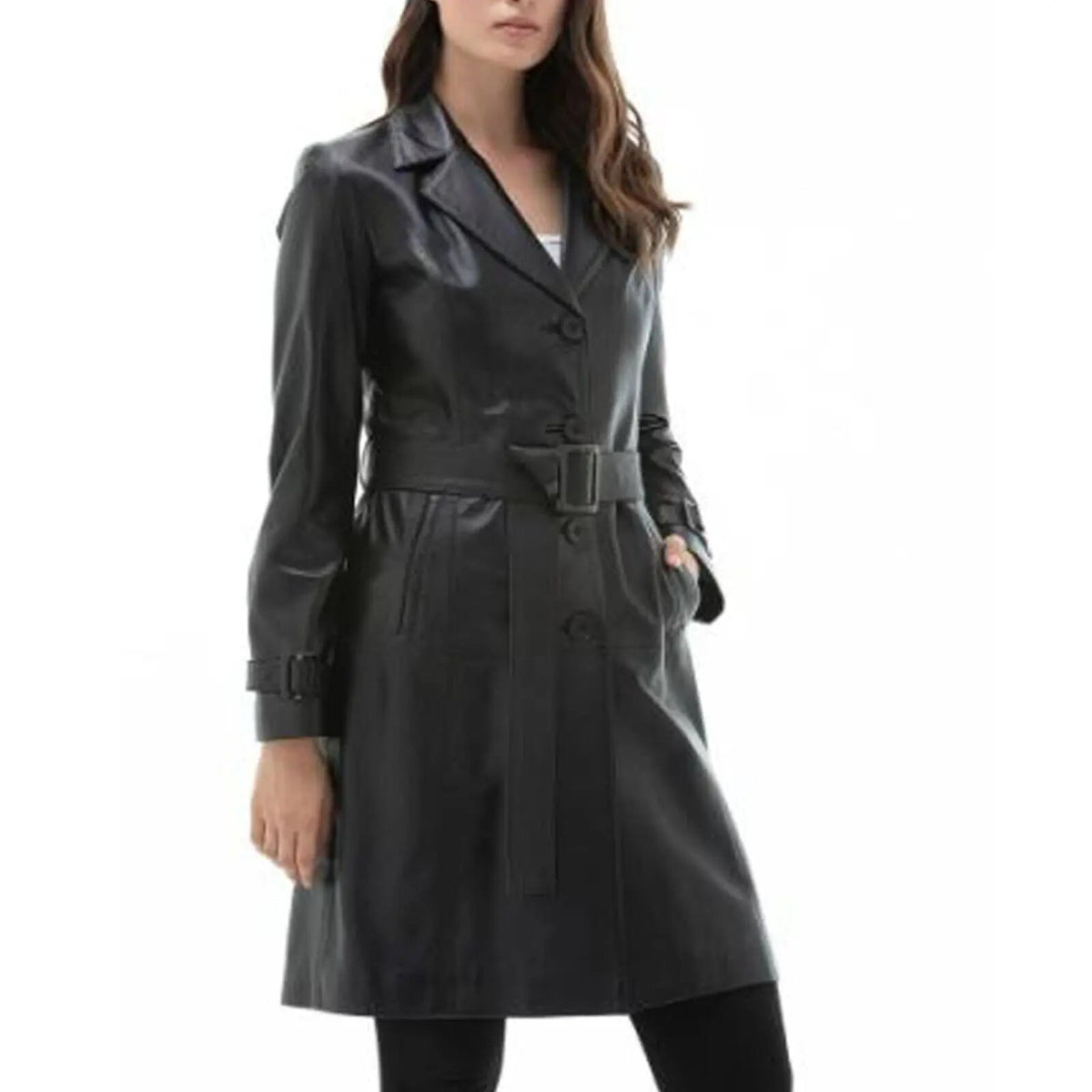 Real Leather Slim Fitted Single Breasted Long Coat - Outdoor Leather Jacket