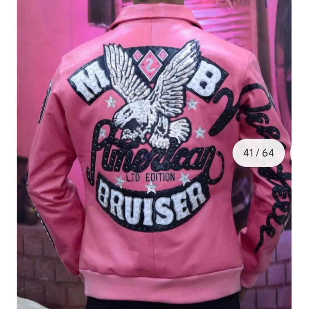 American Bruiser Crop Leather Pink Jacket, front view