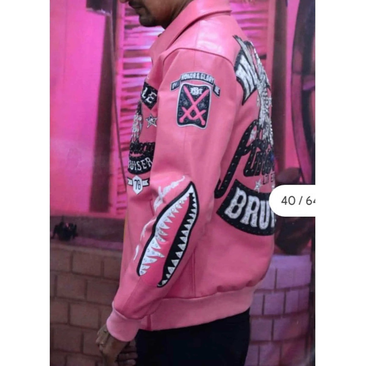 American Bruiser Crop Leather Pink Jacket, back view