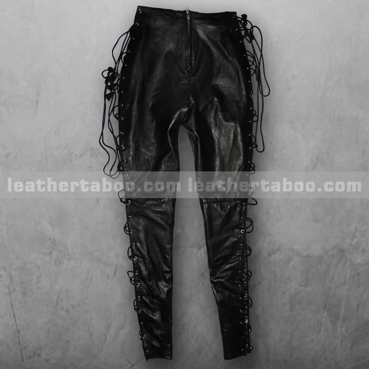 Women's Black Lace-Up Leather Pants – Full Side & Front Corset Style - Leather taboo