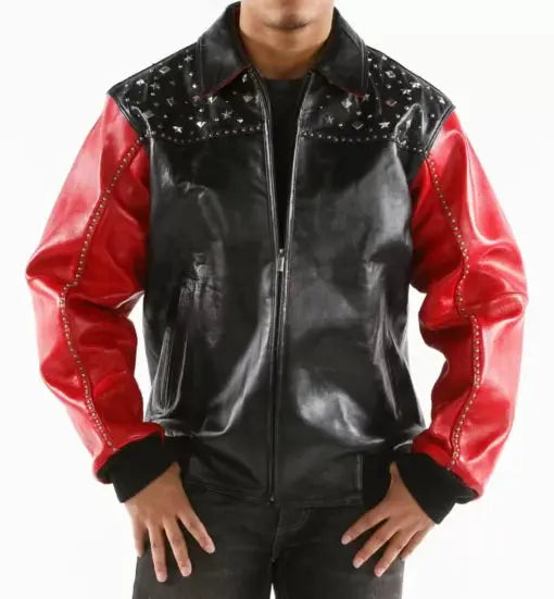 Born Free Studded Eagle Black & Red Leather Jacket, back view