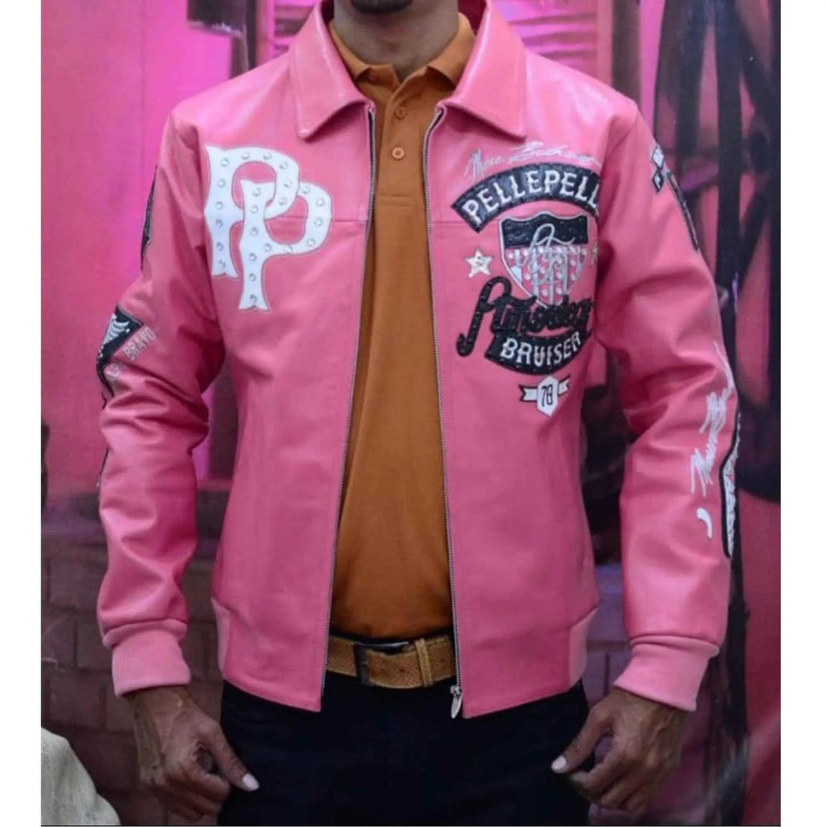 American Bruiser Crop Leather Pink Jacket, side view