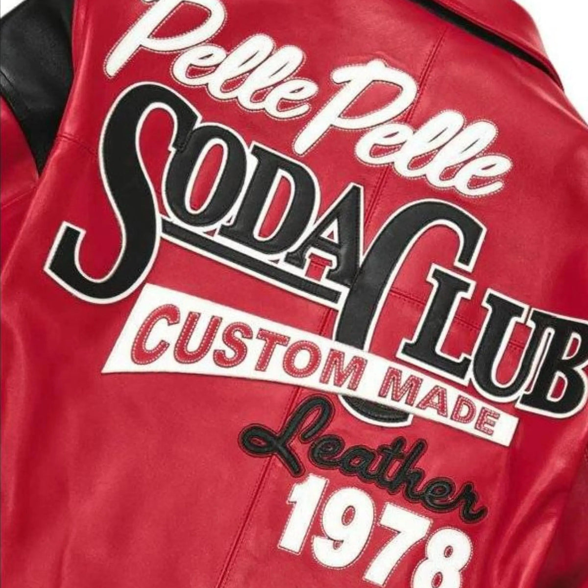 Premium Red Pelle Pelle Soda Club Cowhide Leather Jacket for Men | Iconic 78 Bomber Design with Black Shoulder Detailing - Leather taboo