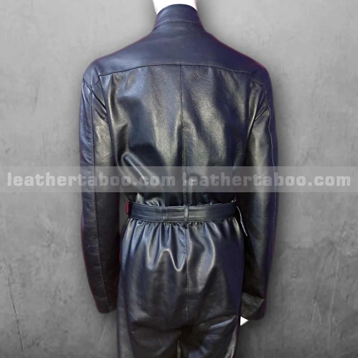 Women's Black Leather Catsuit – Sheepskin Full Body Jumpsuit with Belted Waist, Front Zipper & Chest Zip Pockets - Leather taboo