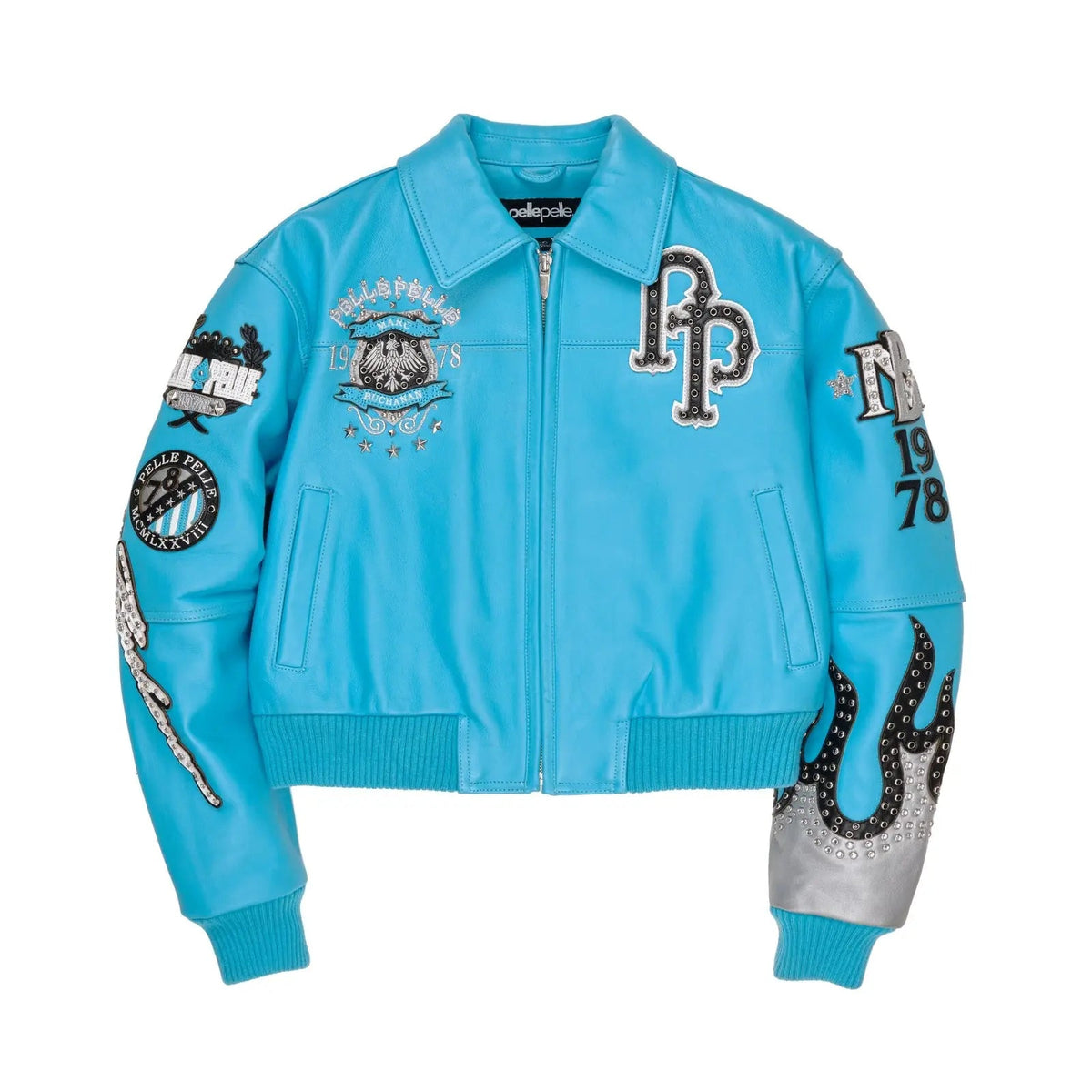 Turquoise Cowhide Leather Jacket for Women, front view