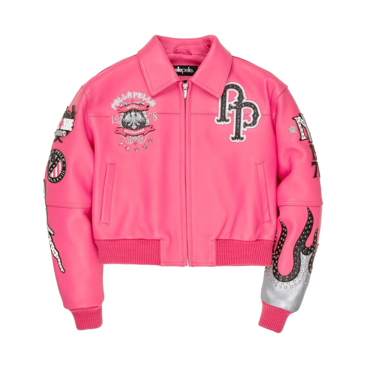 Women’s Pink Premium Cowhide Leather Jacket, front view