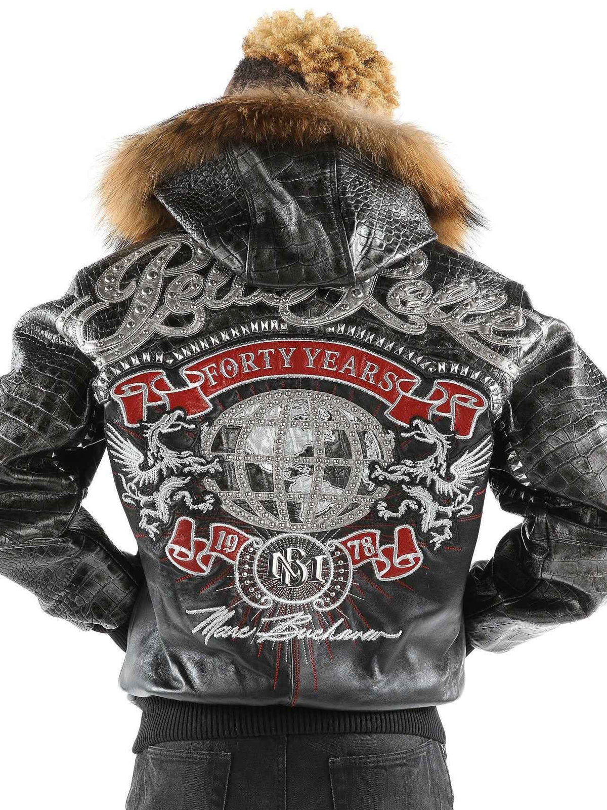 Vintage World Tour Style Black Leather Jacket, back view