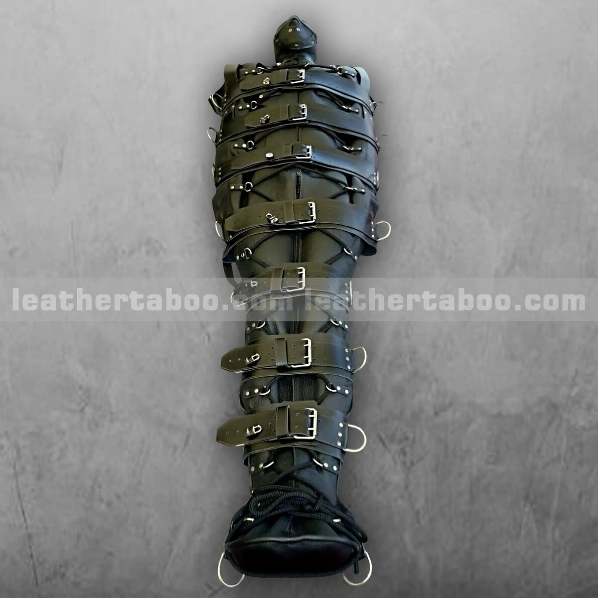 Full-Body Leather Bondage Sleep Sack with Straps & D-Rings – Heavy-Duty Restraint Gear for BDSM Play - Leather taboo