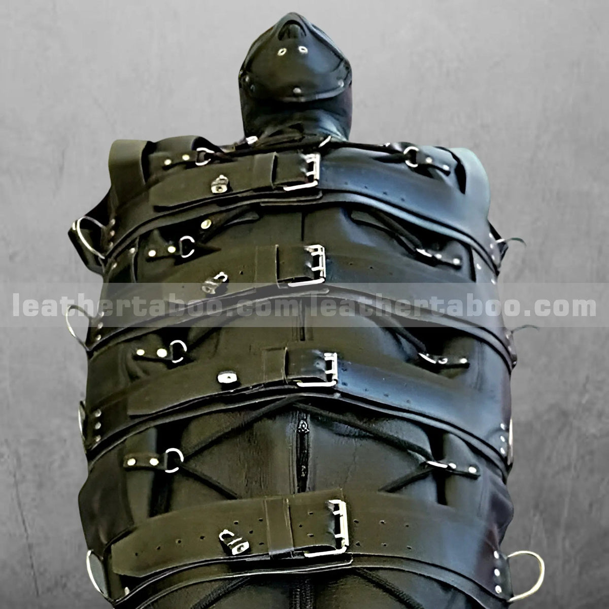 Full-Body Leather Bondage Sleep Sack with Straps & D-Rings – Heavy-Duty Restraint Gear for BDSM Play - Leather taboo