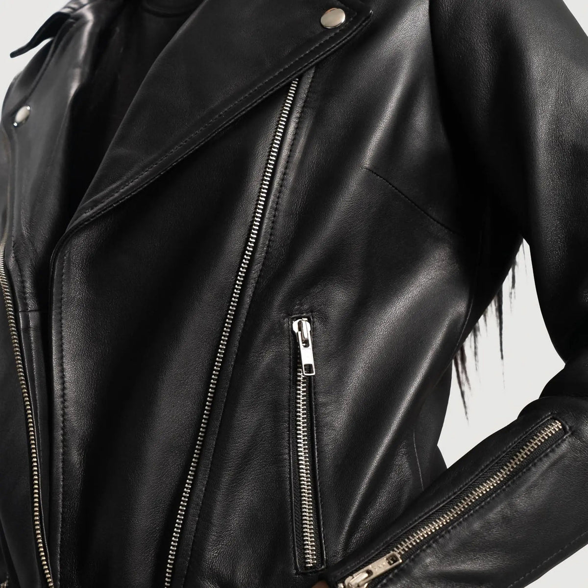 Rumy Black Leather Biker Jacket, side view