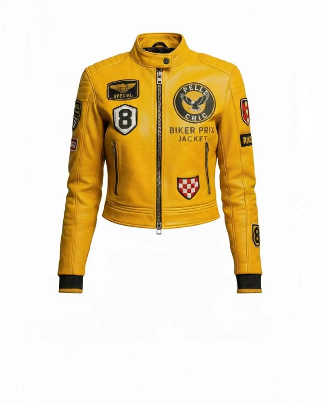 Women’s Mustard Yellow Special Forces Moto Leather Jacket, back view