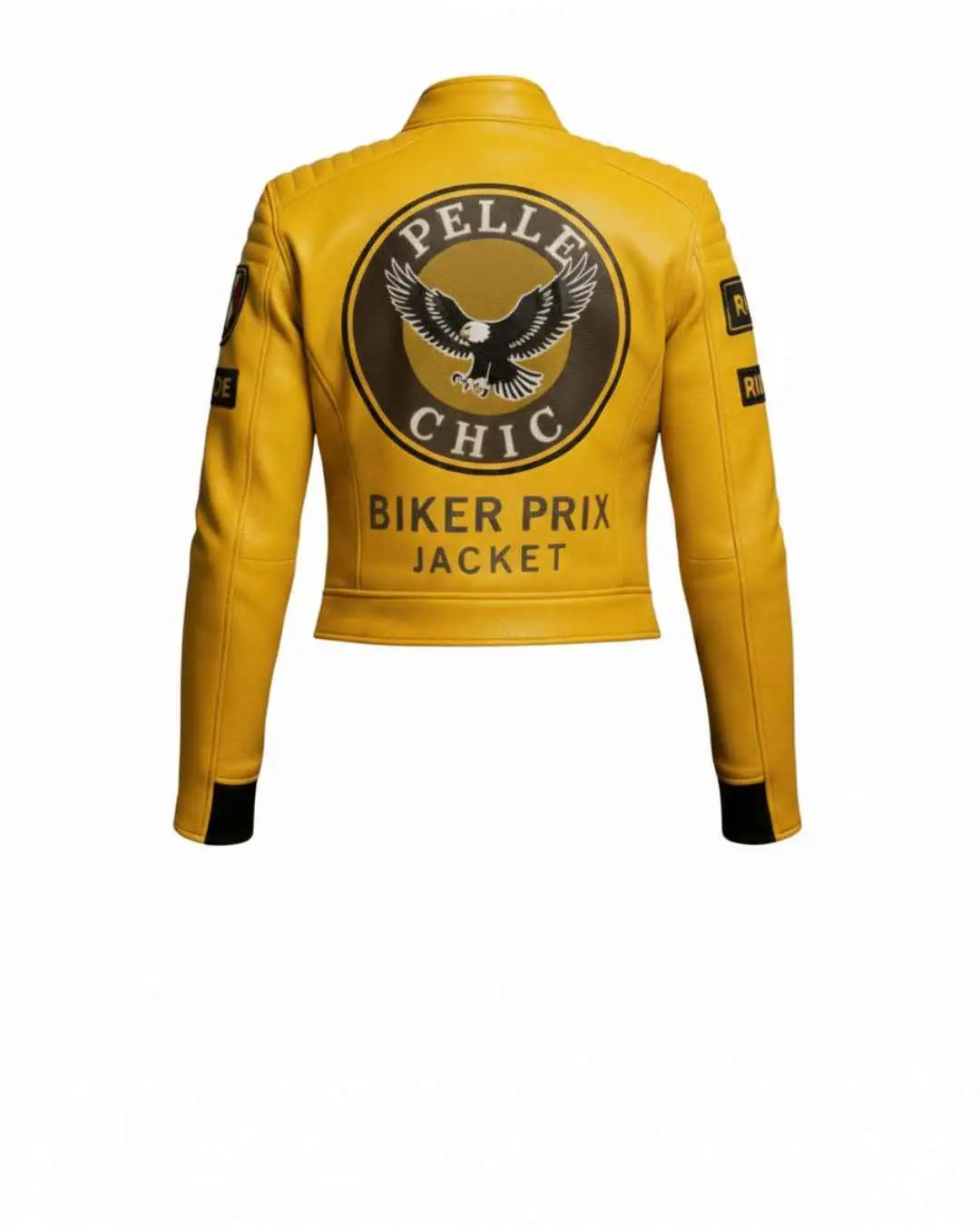 Women’s Mustard Yellow Special Forces Moto Leather Jacket, detail view 2