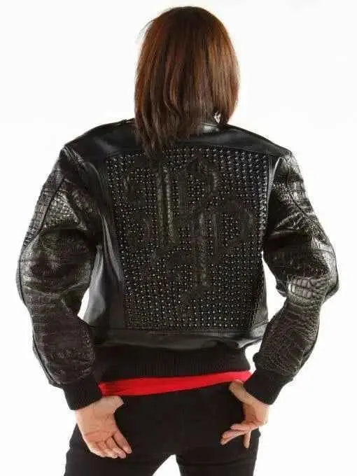 Bomber Glowing Black Leather Jacket, front view