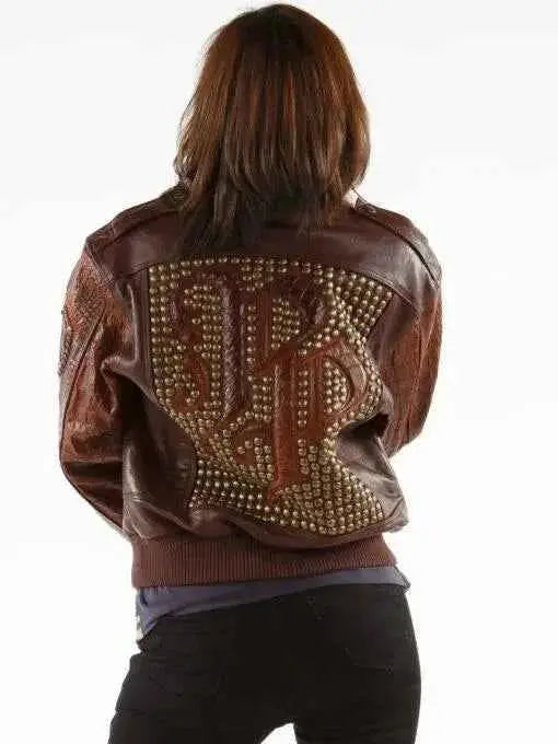 Ladies Bomber Brown Leather Jacket, front view