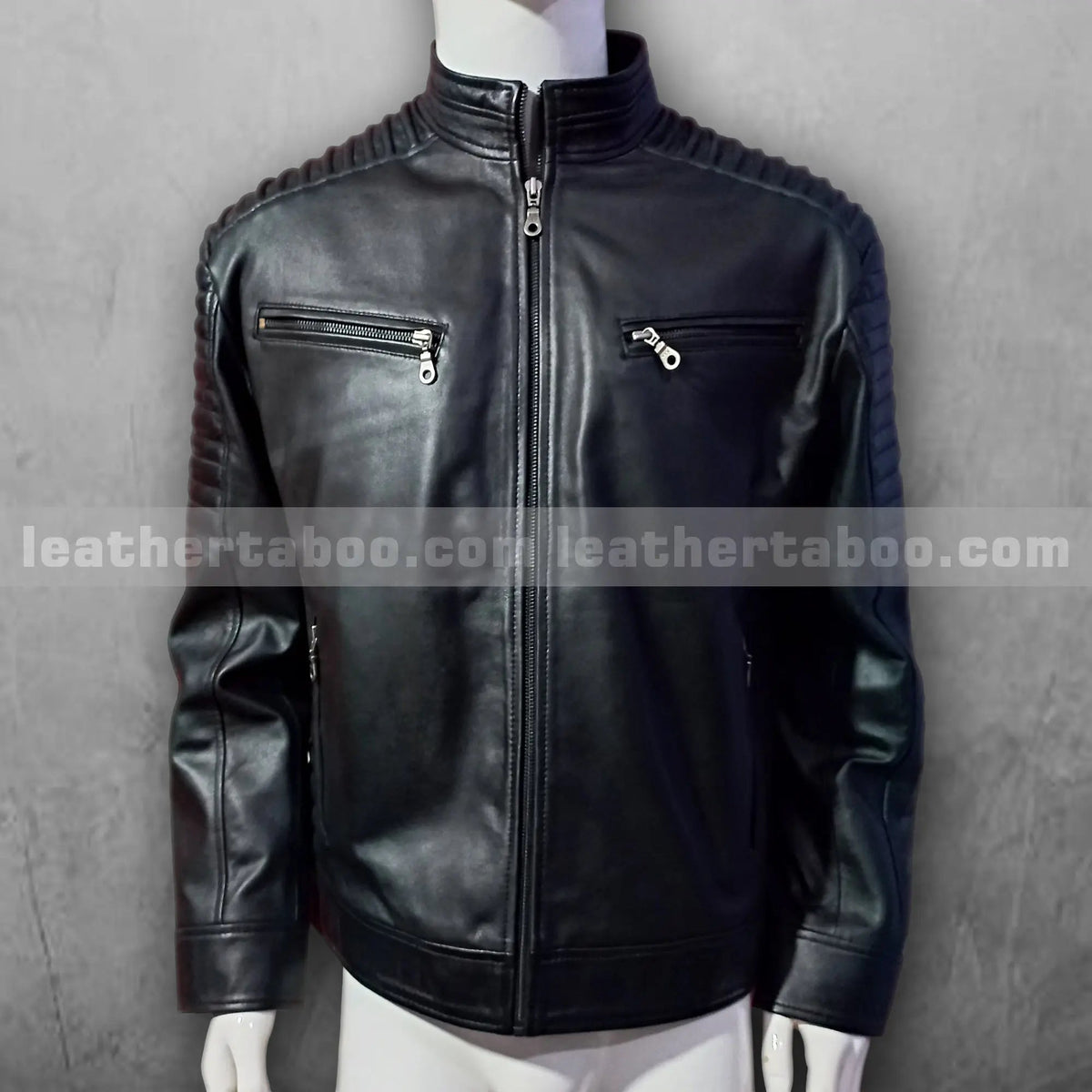 Men's Black Premium Sheepskin Leather Jacket – Biker Moto Style | Quilted Shoulder | Smart Casual Wear - Leather taboo