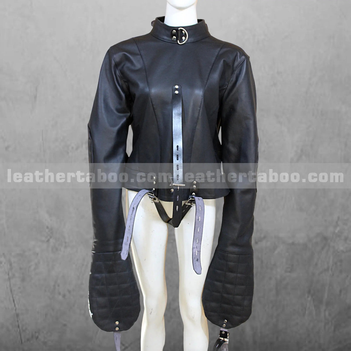 Unisex Leather Bondage Suit with Hood – Cosplay Restraint Jacket for Roleplay, Fetish Wear & Gothic Fashion - Leather taboo