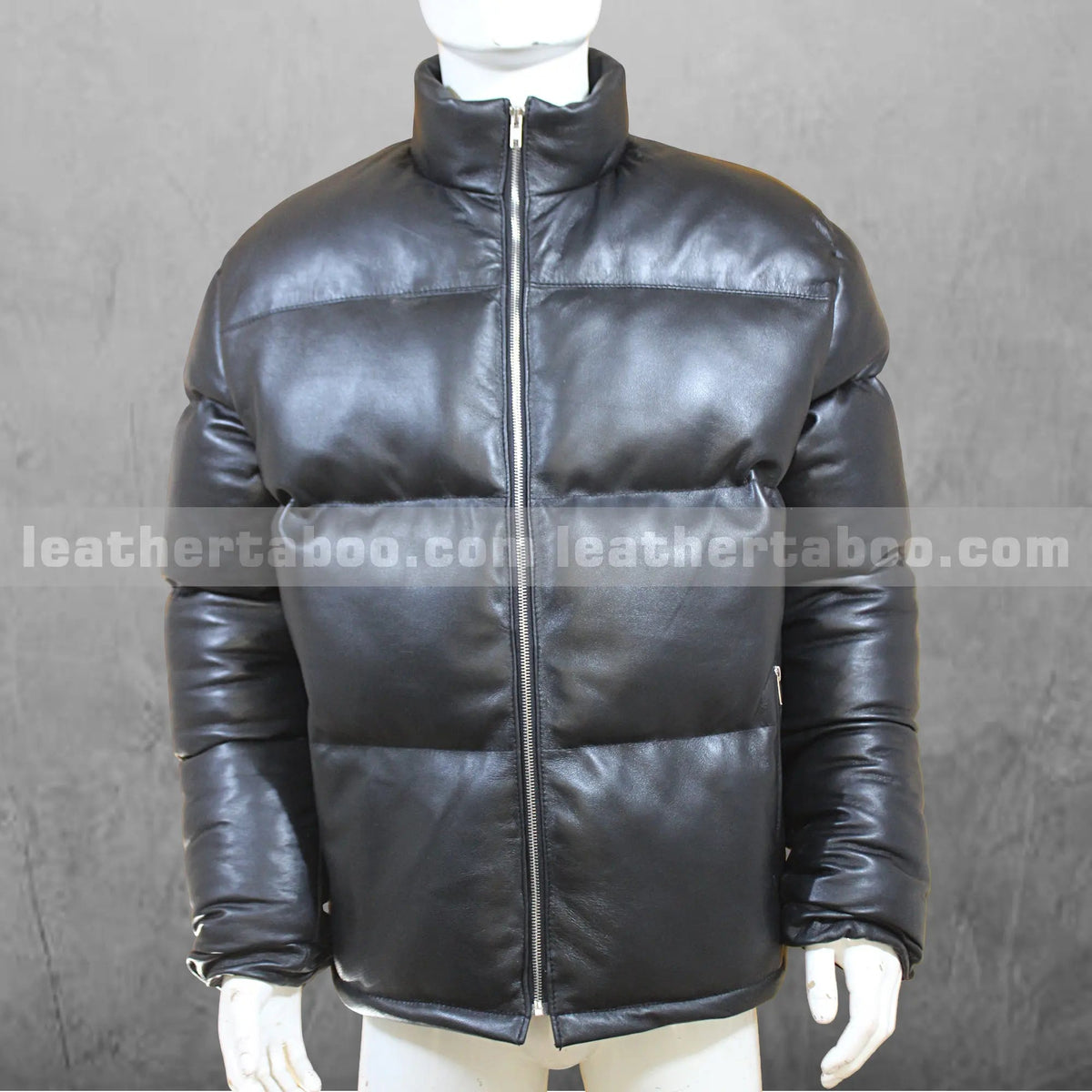 Men’s Black Genuine Sheepskin Leather Puffer Jacket | Warm Winter Outerwear | Handmade Leather Coat - Leather taboo