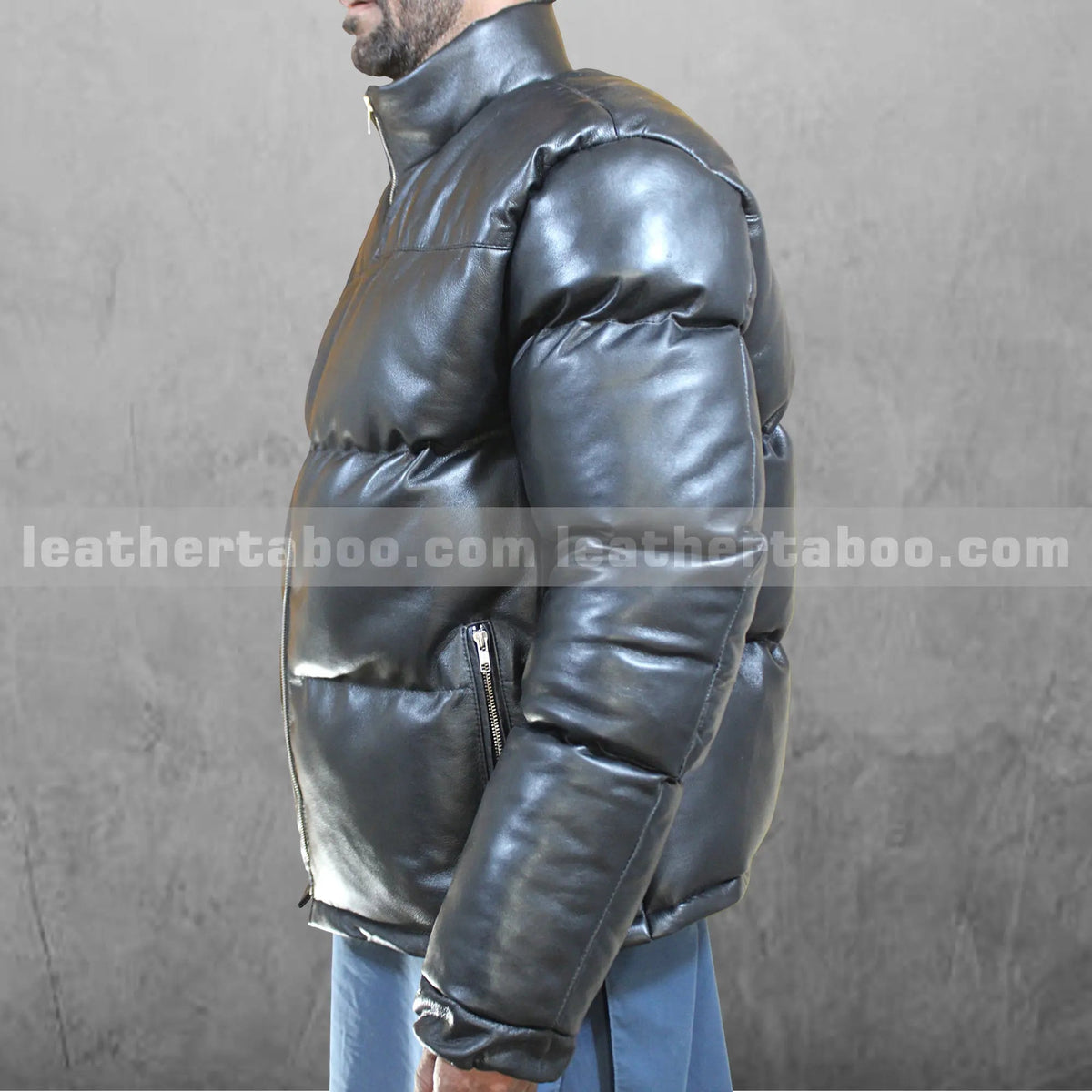 Men’s Black Genuine Sheepskin Leather Puffer Jacket | Warm Winter Outerwear | Handmade Leather Coat - Leather taboo