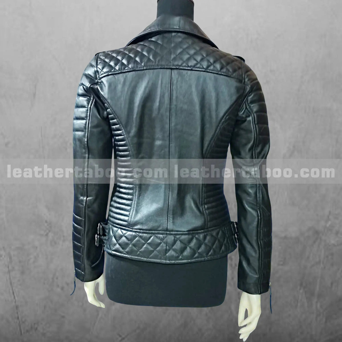 Women's Black Leather Biker Jacket Handmade Moto Style with Quilted Design Slim Fit Real Leather Coat, back view