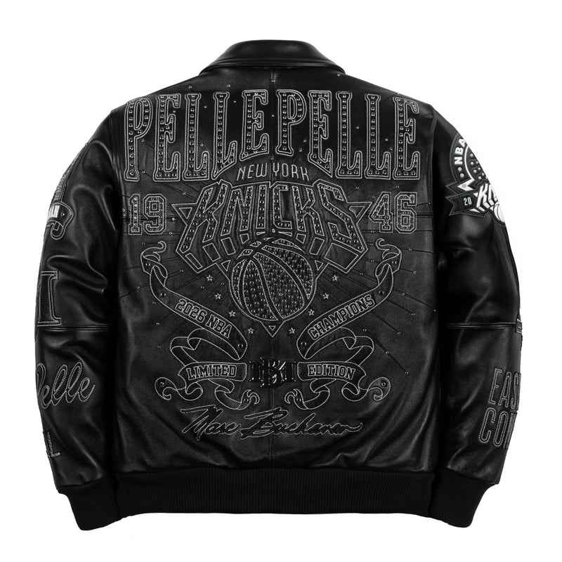 City of Knicks Women's Black Leather Jacket, back view