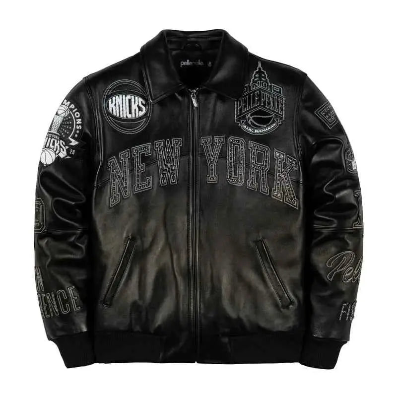 City of Knicks Women's Black Leather Jacket, front view
