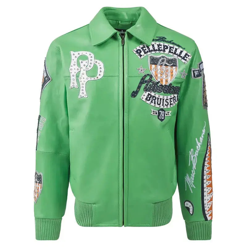 Pelle Pelle Red Crown Embossed Premium Cowhide Leather Jacket for Men
