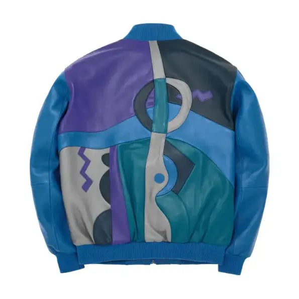 Picasso Plush Blue Leather Jacket, front view