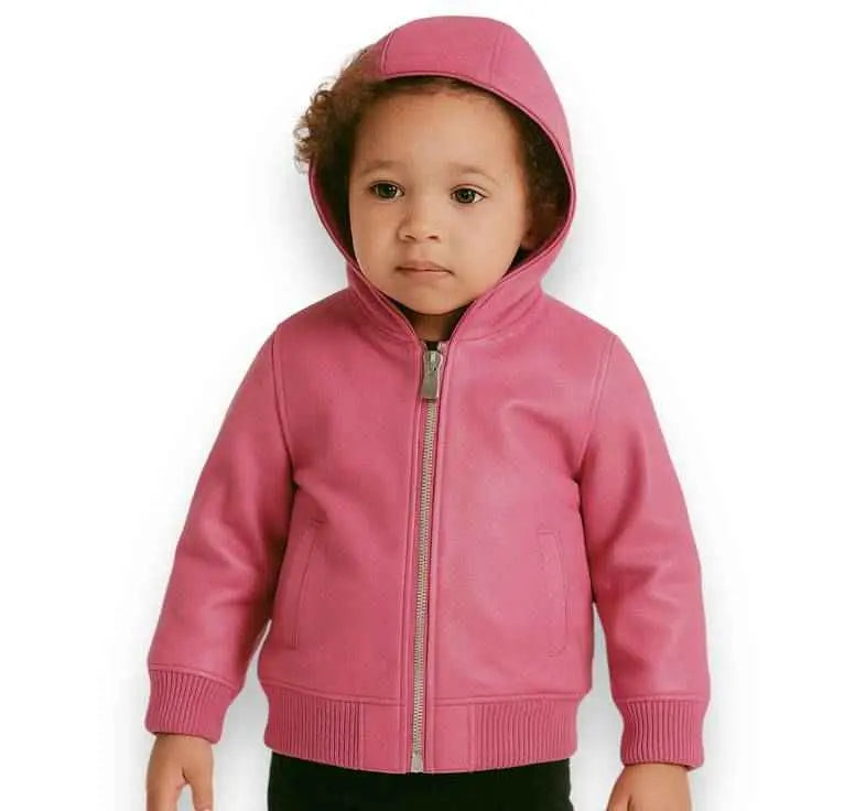 Pelle Pelle Kids Pink Leather Jacket front view in vibrant pink leather.